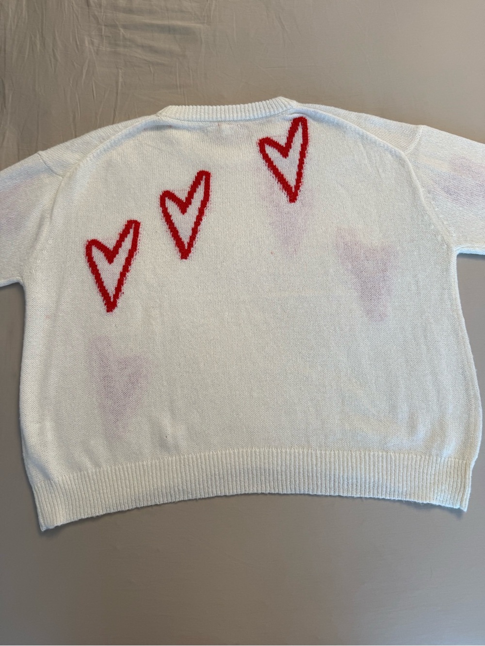 Elan Ivory Heart Print Soft Girl Crewneck Sweater Oversized Cozy Knit Pullover L - Picture 12 of 17